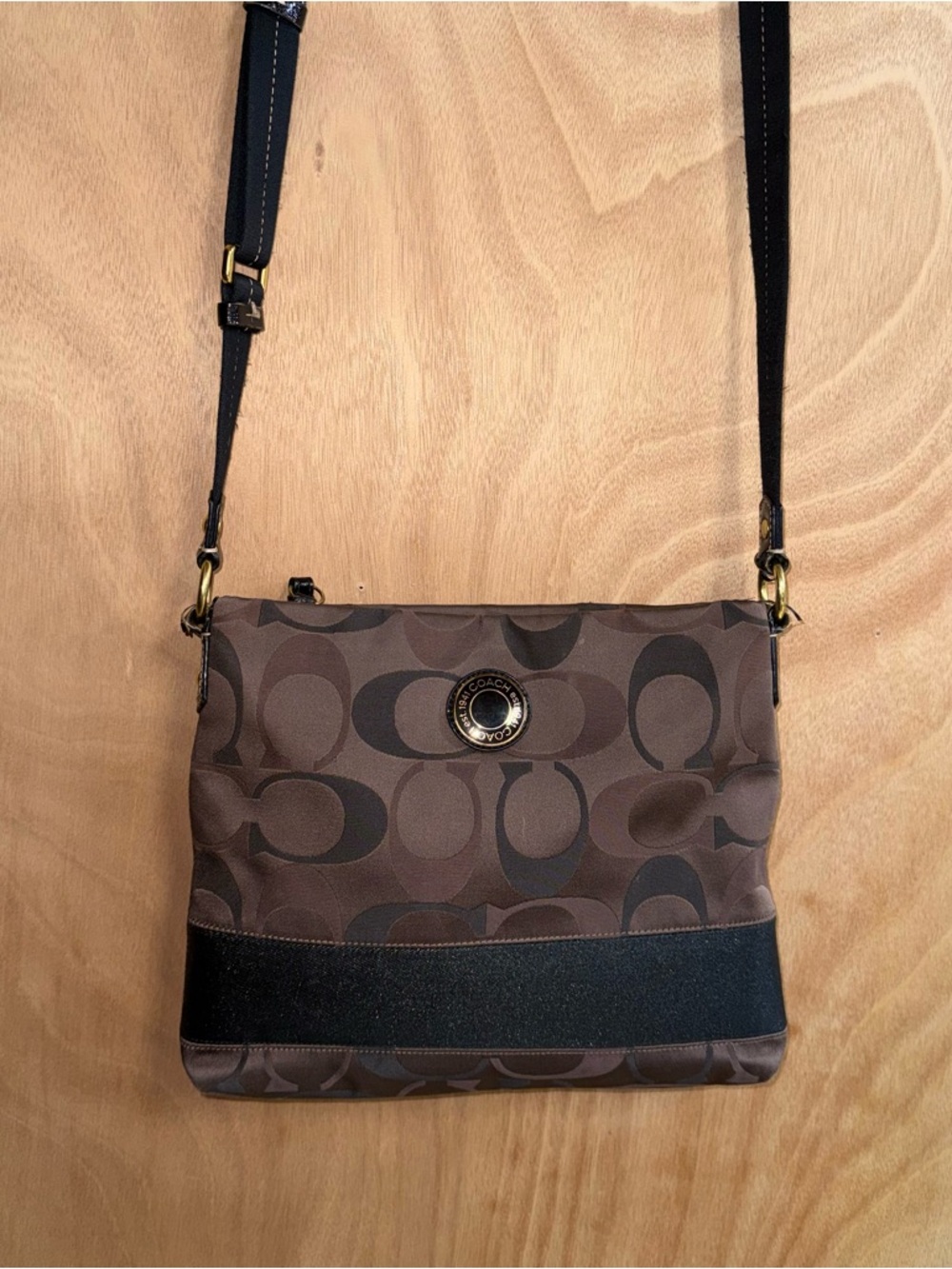 Coach Brown and Black Signature Crossbody Bag